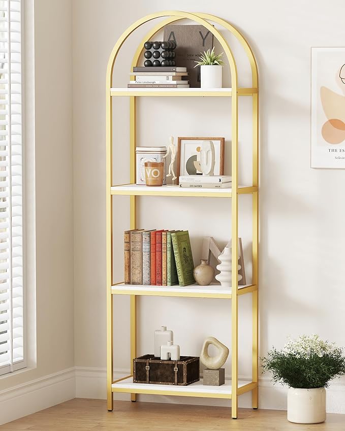 Bookshelf, Ladder Shelf 5-Tier Bookcase for Bedroom, Industrial Book Shelves Storage Rack