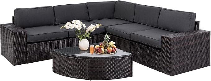 6 Pieces Outdoor Sectional Sofa Patio Wicker Furniture Chair Conversation Set
