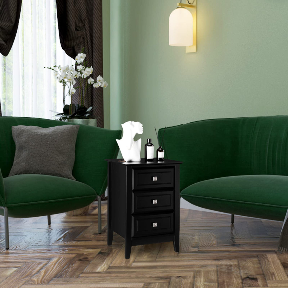 Wooden Black Nightstand Stylish