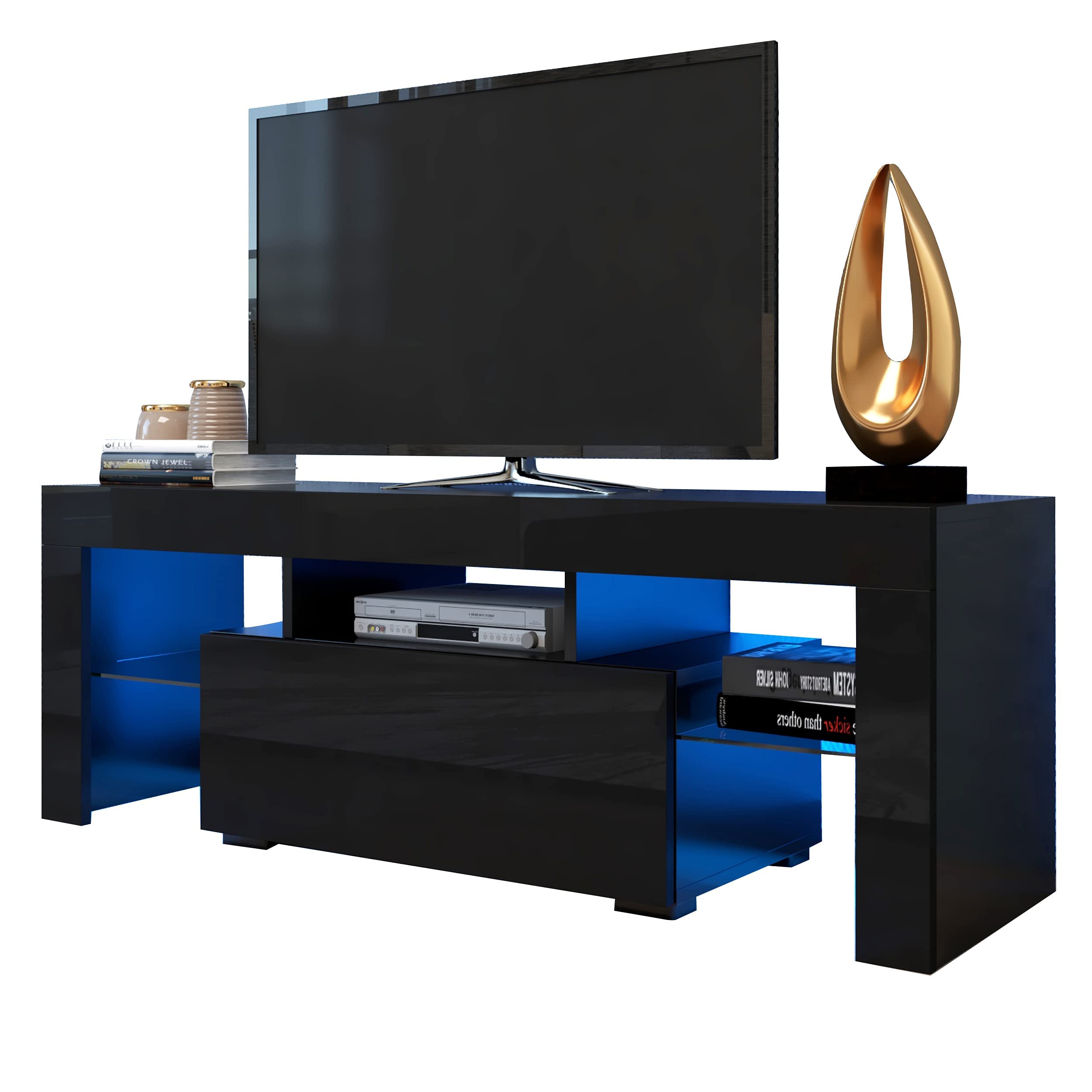 LED TV Stand with 16 Colors RGB LED Lights,Modern Media Storage Console with Drawer,