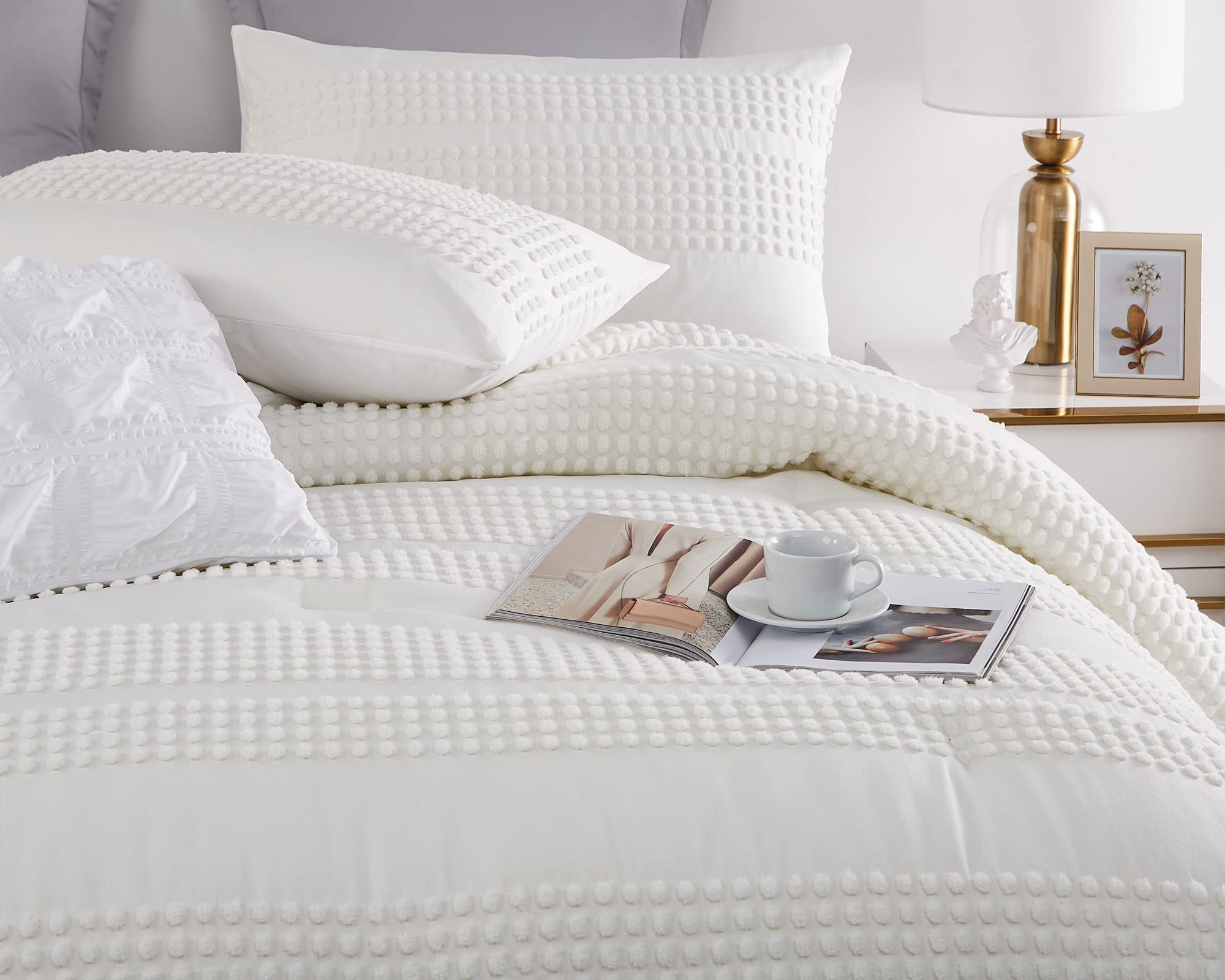 Queen Size Set Boho White Queen Comforter Bedding Queen Size Fluffy and Lightweight