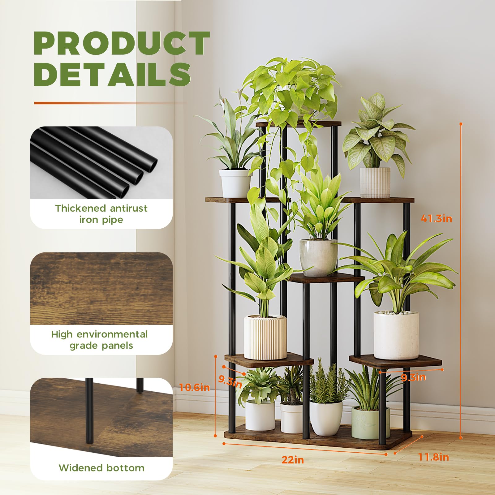 VerdeLuxe 7-Tier Tall Metal Plant Stand