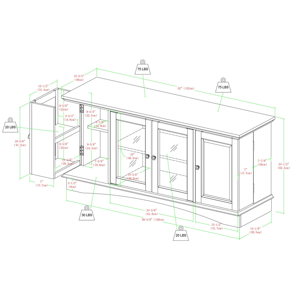 Traditional Wood Universal TV Stand with Storage Cabinets for TV's up to 65"