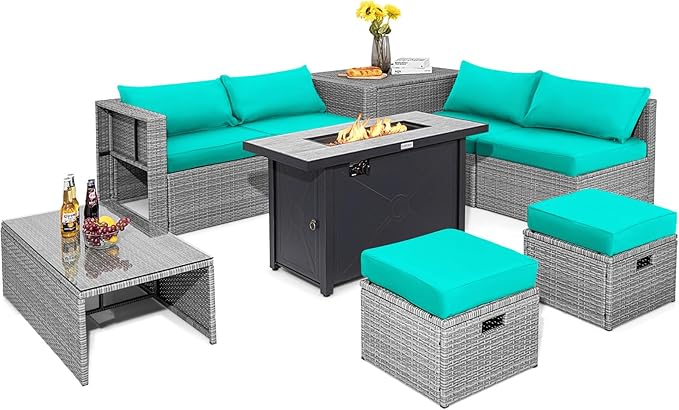 9 PCS Patio Furniture Set with 42” 60,000 BTU Fire Pit