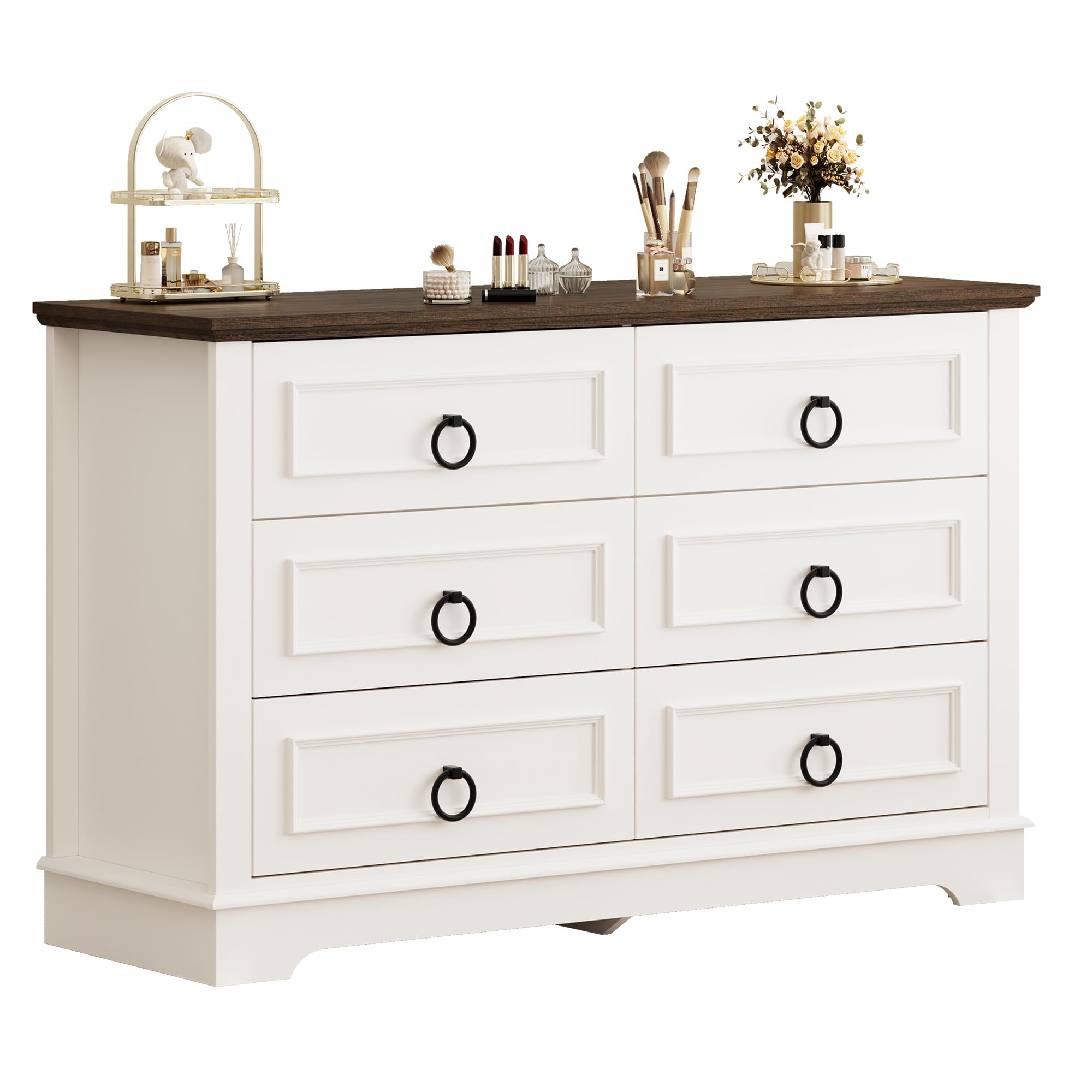 White Dresser for Bedroom, Wood Double Dressers & Chests of Drawers with 6 Drawers