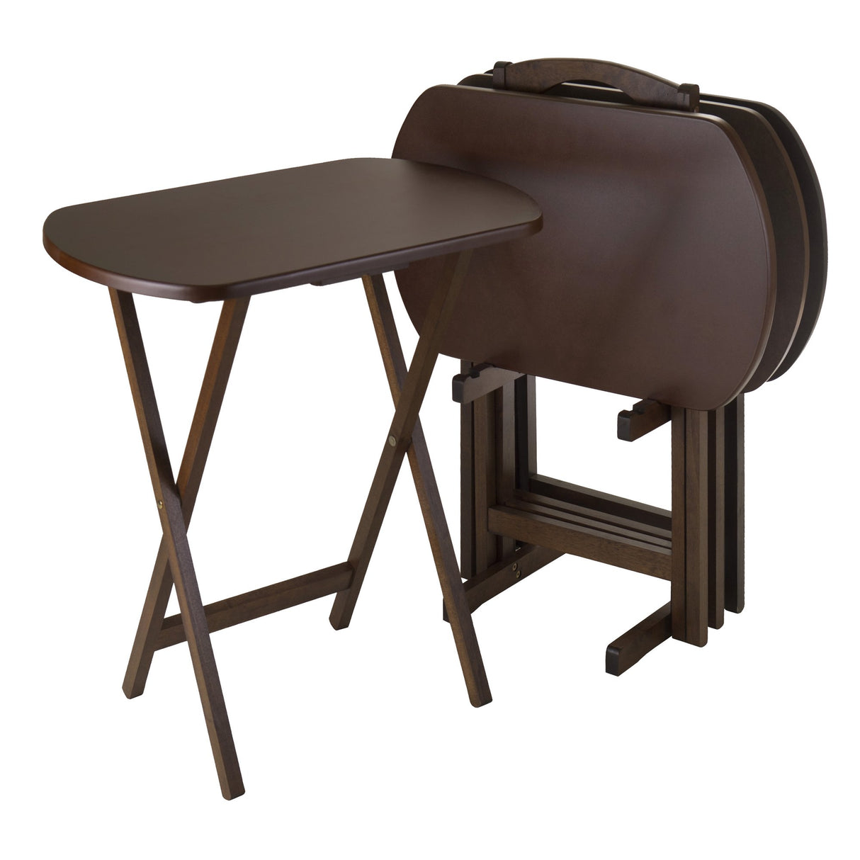 CorbettClassic 5-Piece Walnut Folding Snack Table Set with Storage Stand