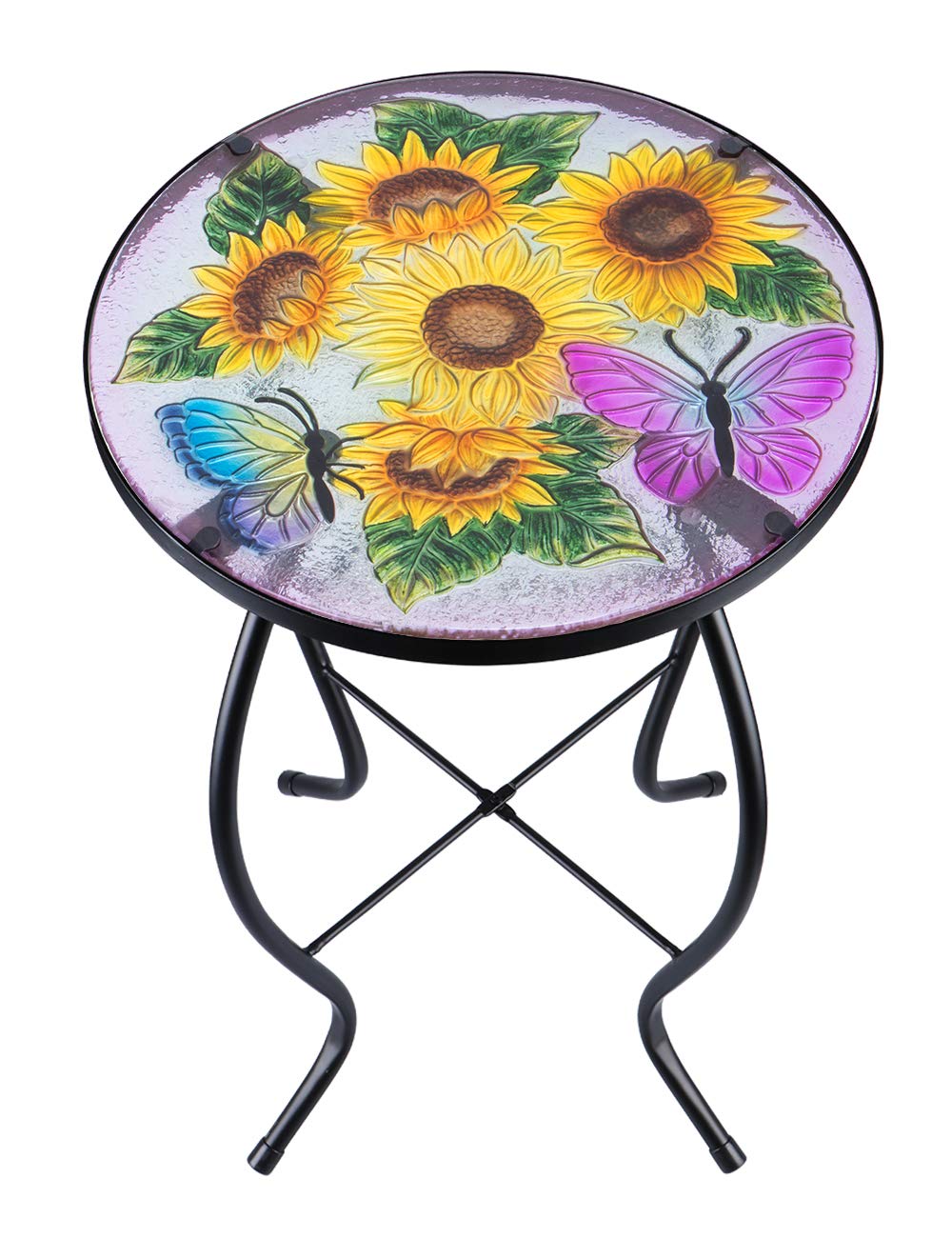 Patio Side Table Plant Stands Outdoor Accent Table Small Mosaic Table Glass