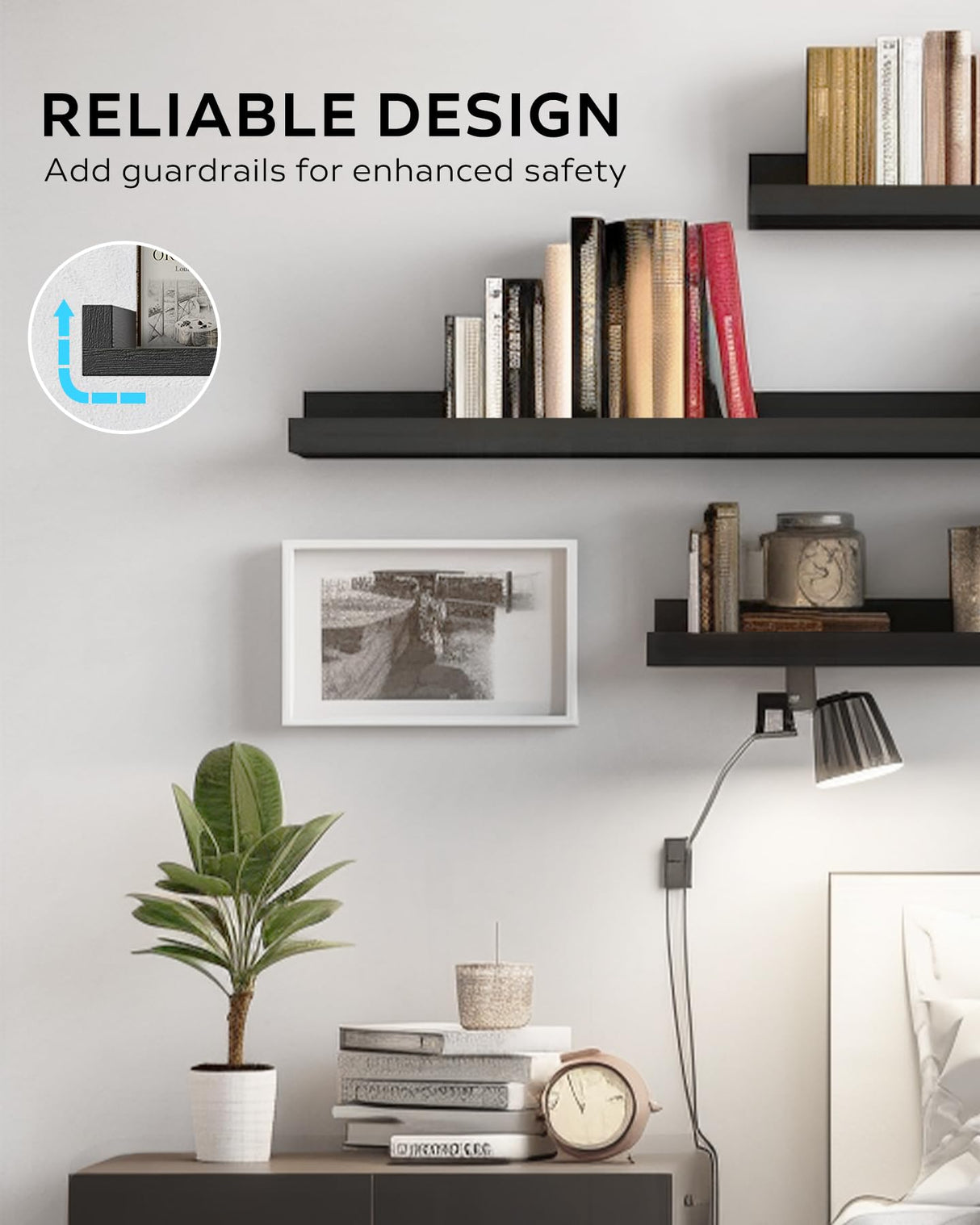 Small 16” Floating Shelves for Wall Décor Storage, Set of 4, Wood for Bedroom