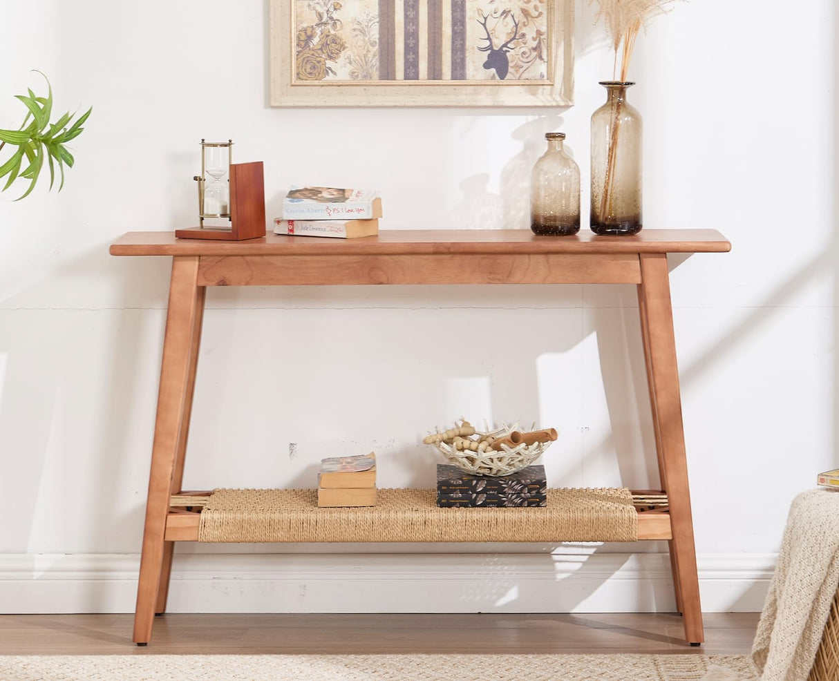 Entryway Table with Storage Farmhouse Narrow Console Table Rattan 46” Sofa Table