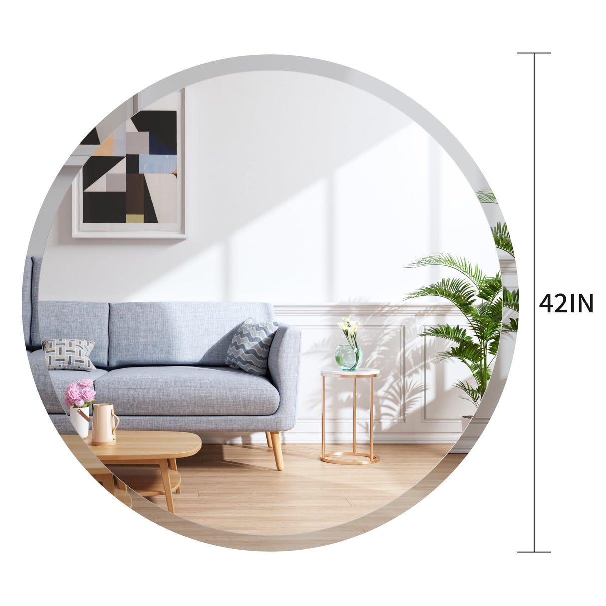 Frameless Round Mirror, 42 inch Beveled Bathroom Mirrors