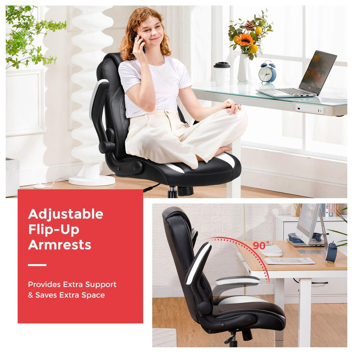 Ergonomic Office Chair with Lumbar Support - White Executive Desk Chair