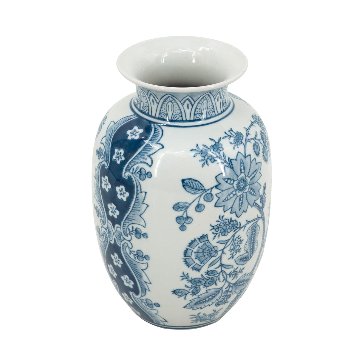 Elegant White Porcelain Vase with Blue Floral Patterns, Decorative Accent Vase