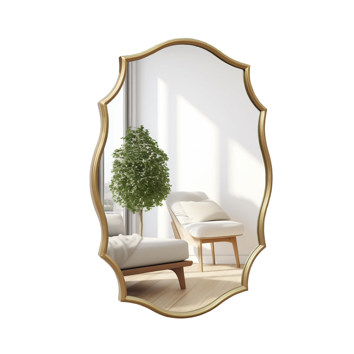 Gold Oval Wall Mirror 24x34 Inch Scalloped Edge