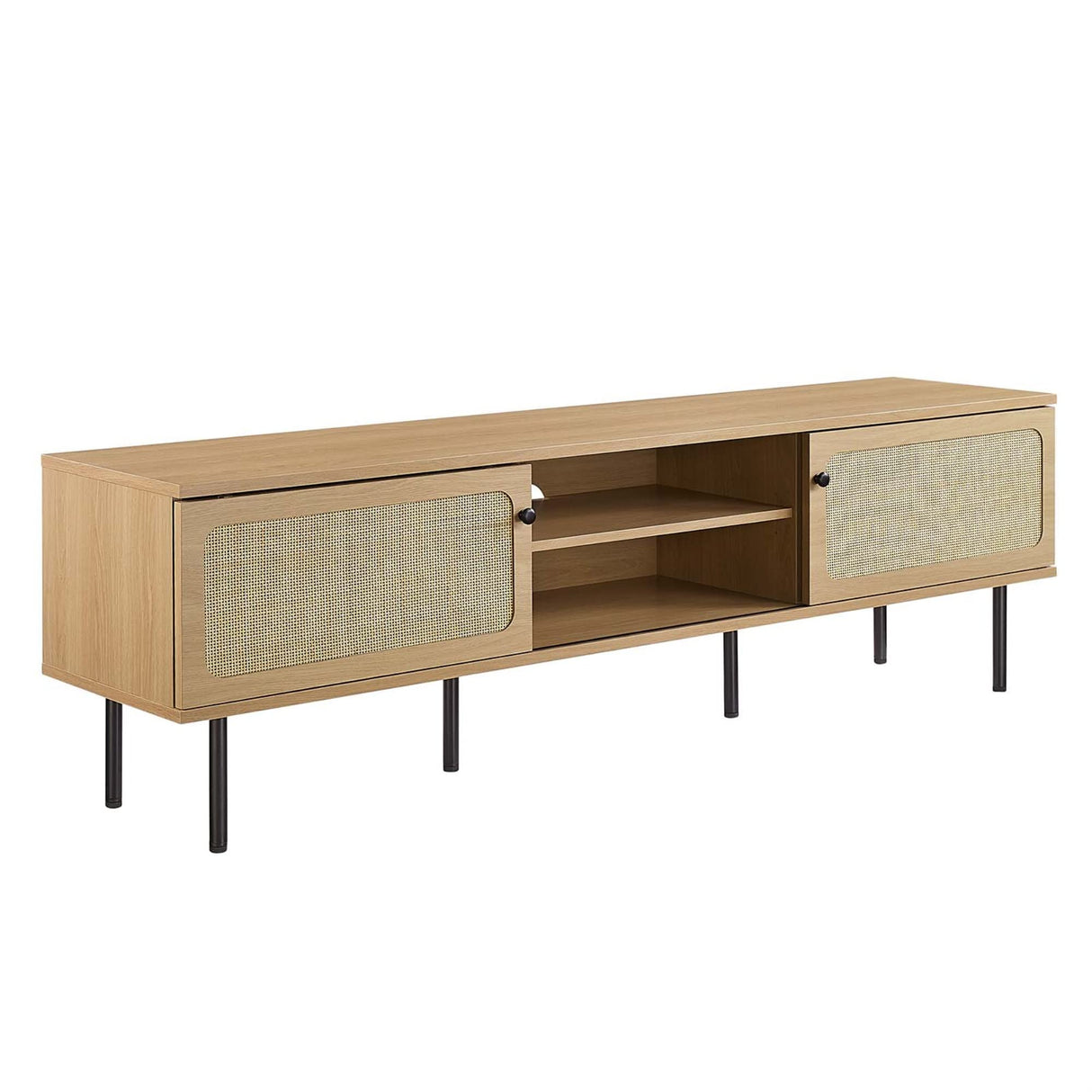 Cambria Rattan and Particleboard TV Stand for TVs up to 70" in Oak