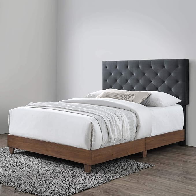 Tufted Upholstered Performance Velvet Queen Bed, Walnut Dusty Rose