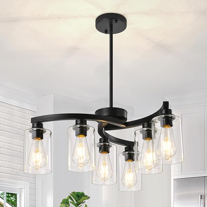 6-Light Farmhouse Modern Chandelier, Black Chandelier for Living Room Light Fixture
