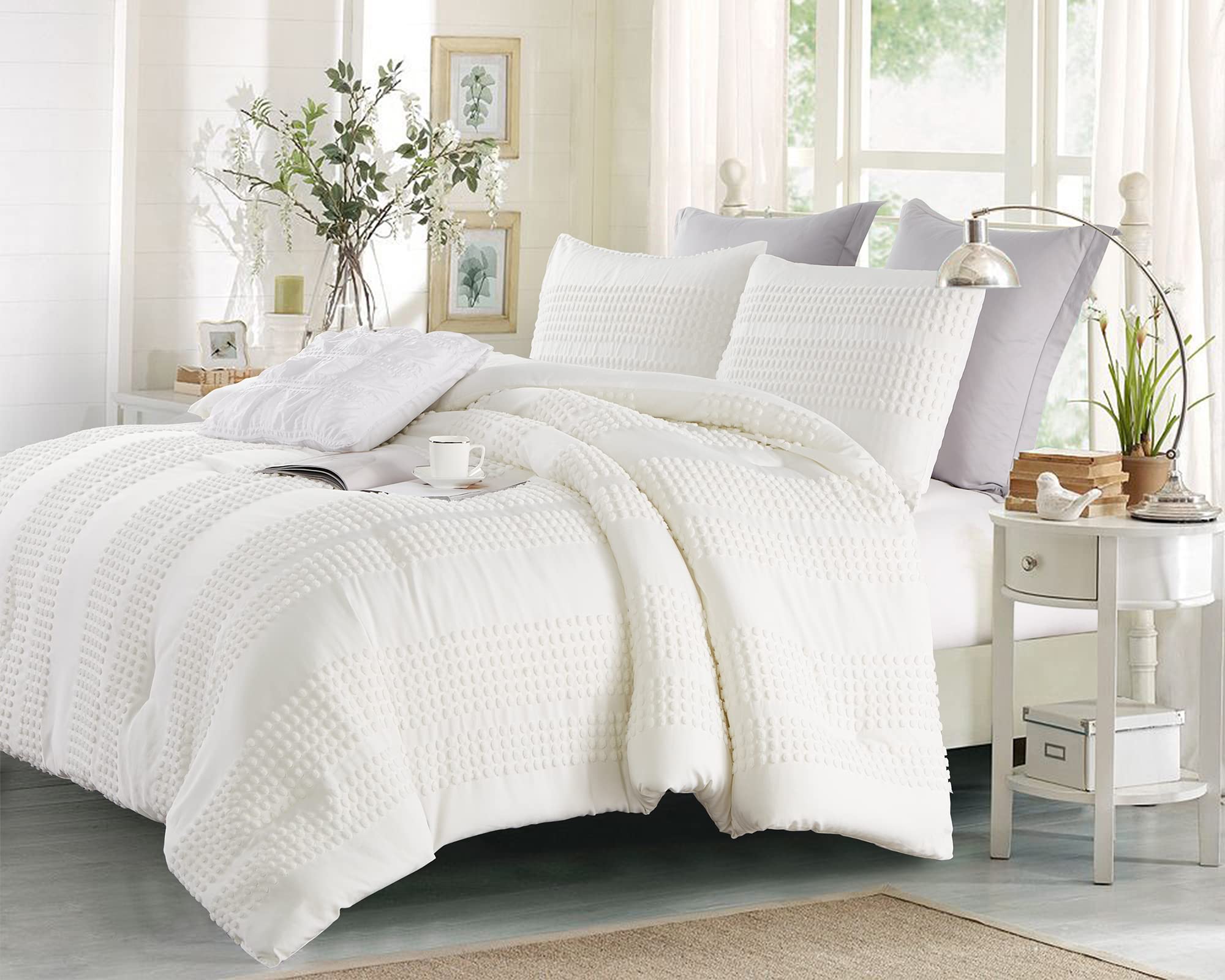 Queen Size Set Boho White Queen Comforter Bedding Queen Size Fluffy and Lightweight