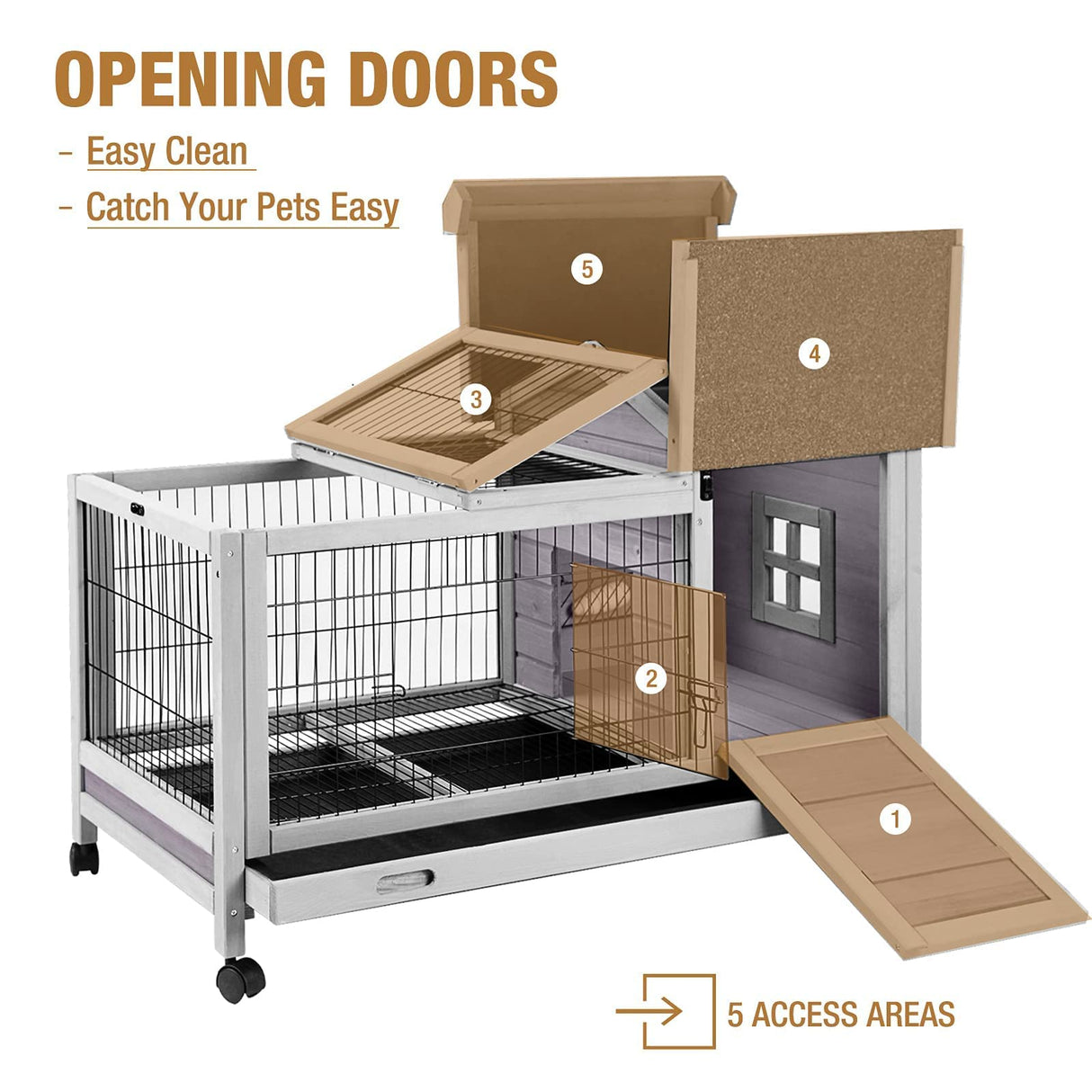 Rabbit Hutch Indoor Outdoor Rabbit Cage Bunny Cage with Run,No Leak Pull Out Tray
