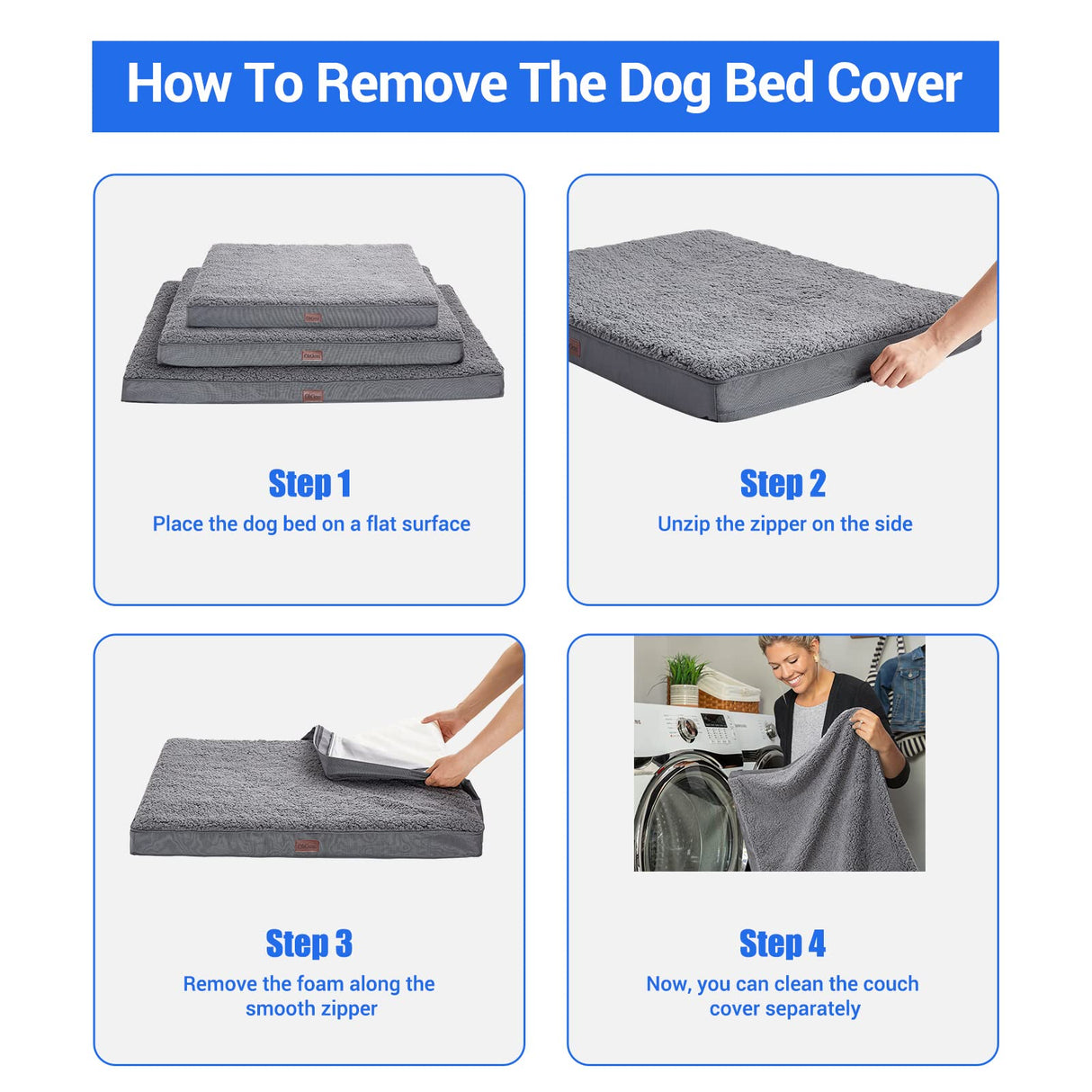 OhGeni Orthopedic Dog Beds for Large Dogs,Dog Bed with Plush Egg Foam Support and Non-Slip Bottom, Waterproof and Machine Washable Removable Pet Bed Cover