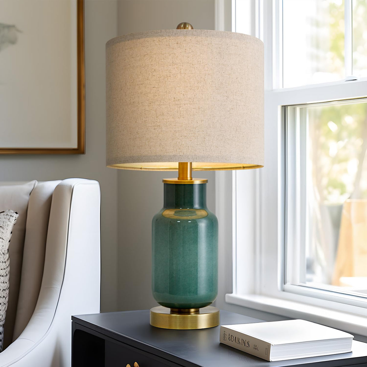 21.25" Table Lamp Set of 2 Modern Lamp for Living Room Glass Nightstand Lamp