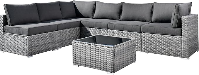 7-Piece Outdoor Wicker Patio Furniture Set, Outside Sectional Sofa Set with Cushions