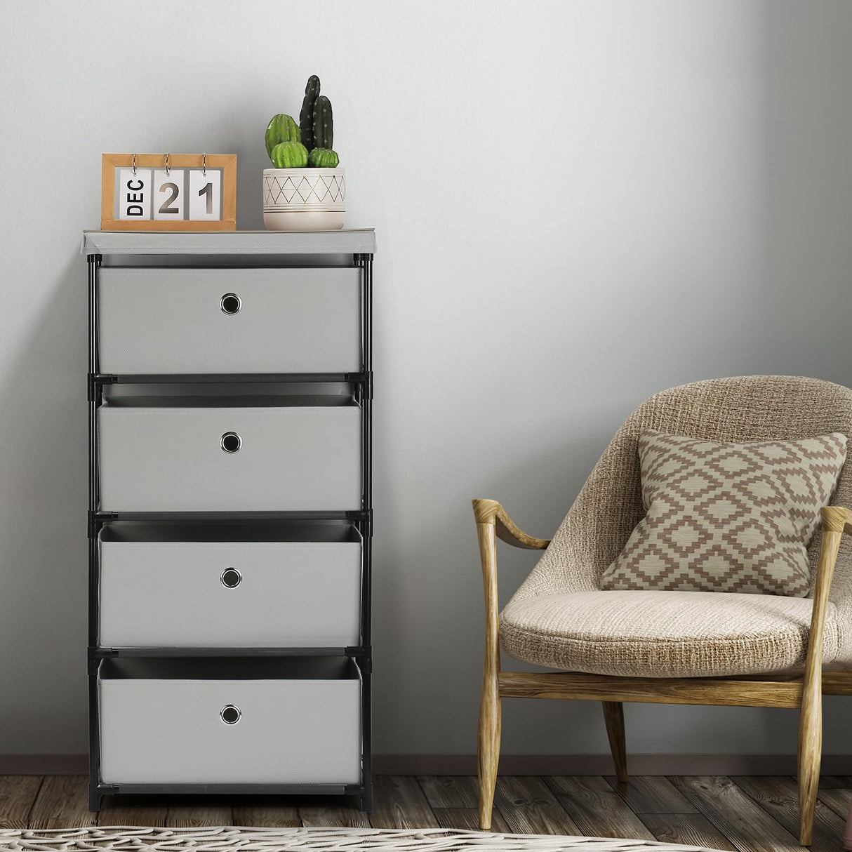 Fabric Storage Dresser with Drawers, 4 Drawers Clothes Organizer and Storage Tower for