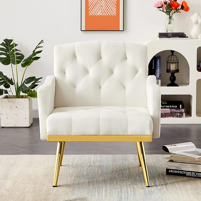 Velvet Loveseat Sofa, Modern Small Sofa Couch with Side Pocket and Golden Metal Legs