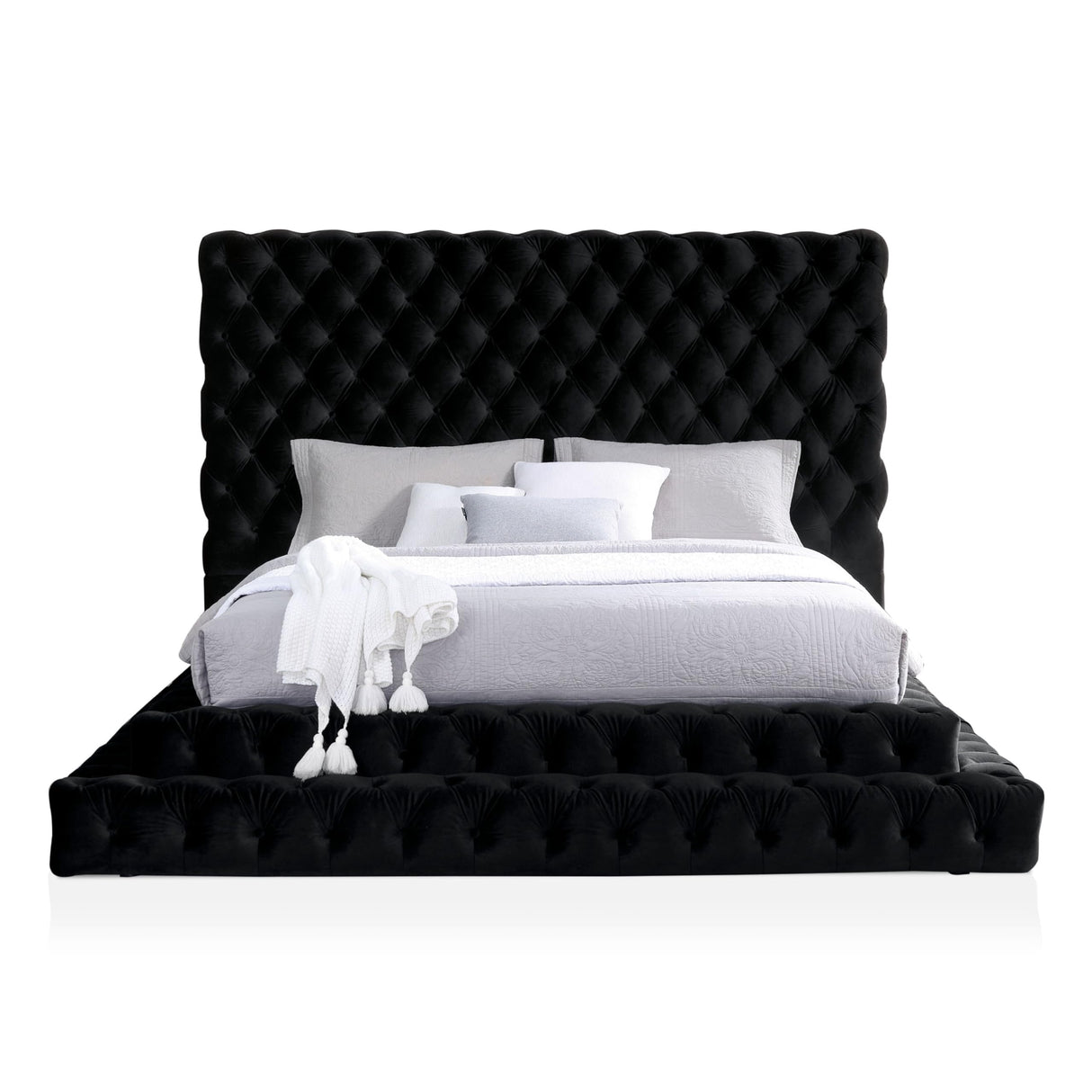 Sable Fabric Upholstered Step Up King-Size Platform Bed with Oversized Headboard