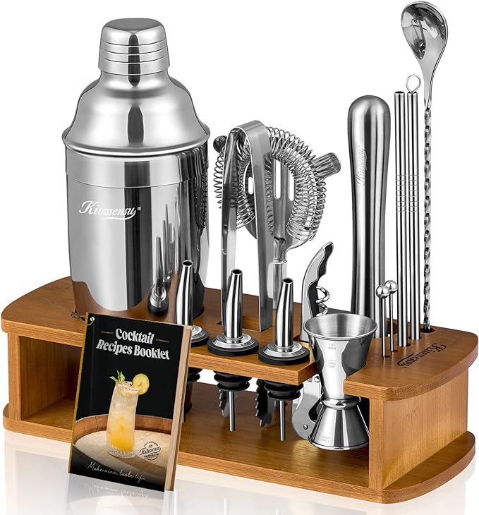 Premium Cocktail Shaker Set | 15-Piece Bartender Kit with Stand & Accessories
