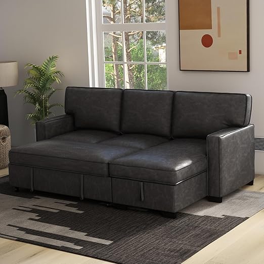 Convertible Sleeper Sofa 3 in 1, Chenille Modern L-Shaped Couches