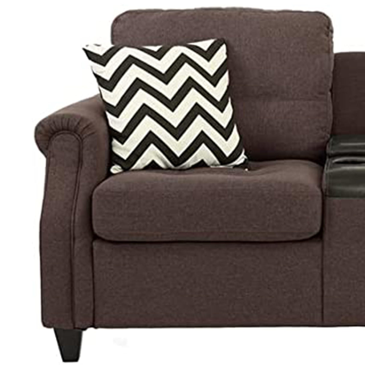 Noa Modern 2 Piece Sofa Loveseat Set, 4 Pillows, USB Ports, Dark, Brown