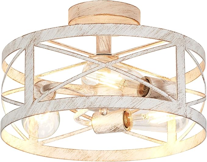 Rustic Industrial 3-Light Semi-Flush Mount Ceiling Light 13" Matte Black Round Lighting