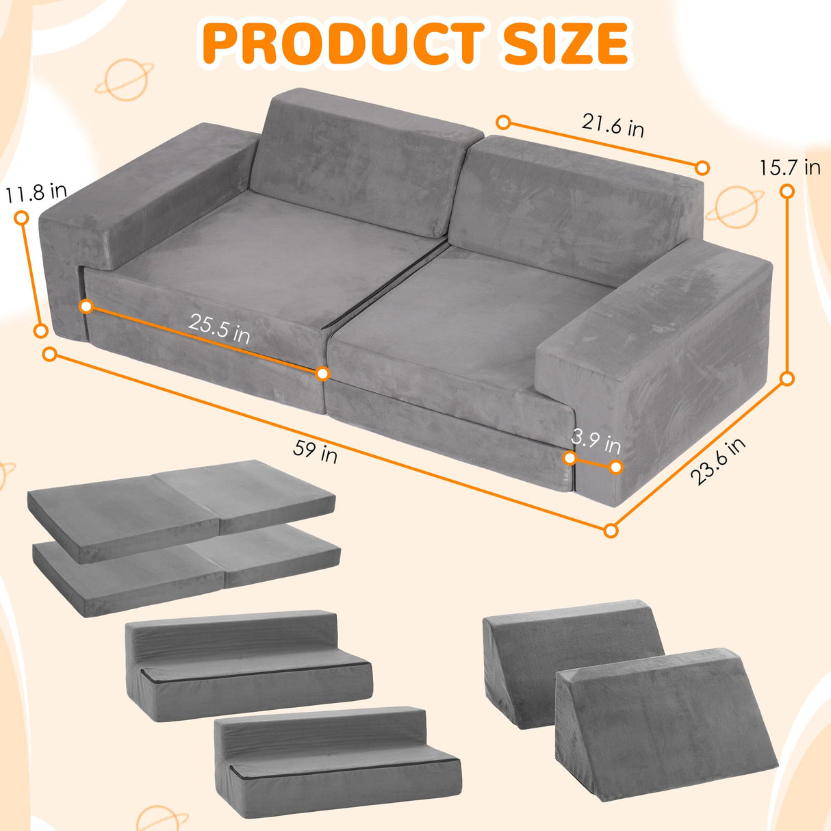 8 Pcs Modular Kids Play Couch, DIY Modular Toddler Couch for Playroom and Bedroom)