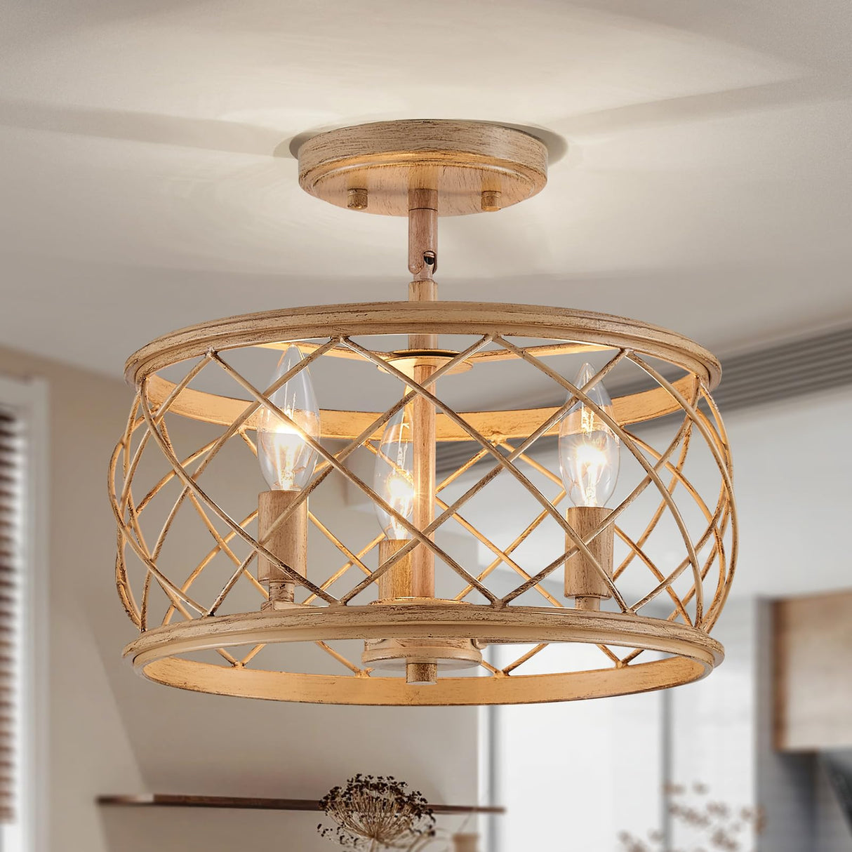 Flush Mount Ceiling Light, 12.8 Inch Drum Light Fixtures Ceiling Mount