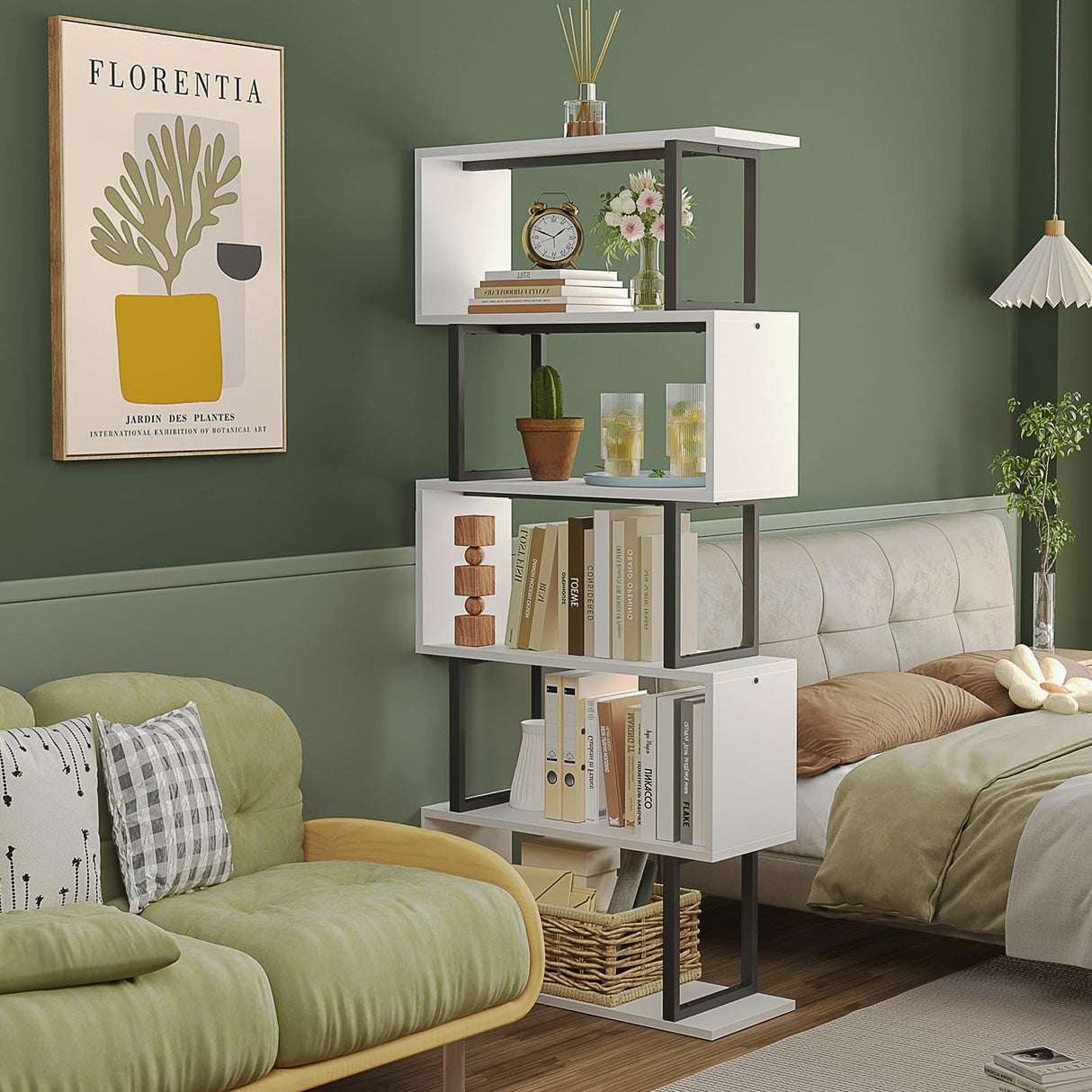 5-Tier 70.4" Tall Bookshelf, S-Shaped Modern Bookcase with Storage Space