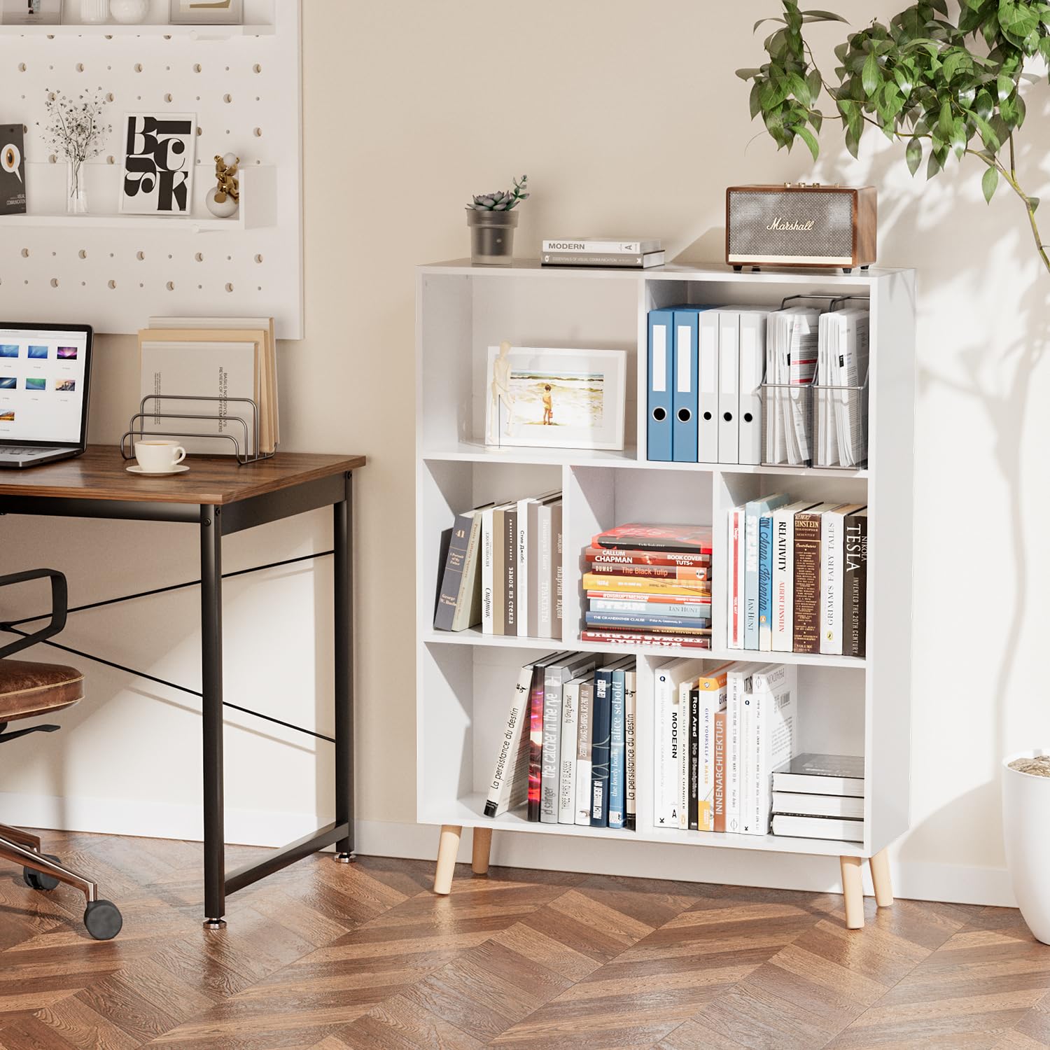 Cube Bookshelf, 3-Tier Floor Standing Display Cabinet Rack with Legs