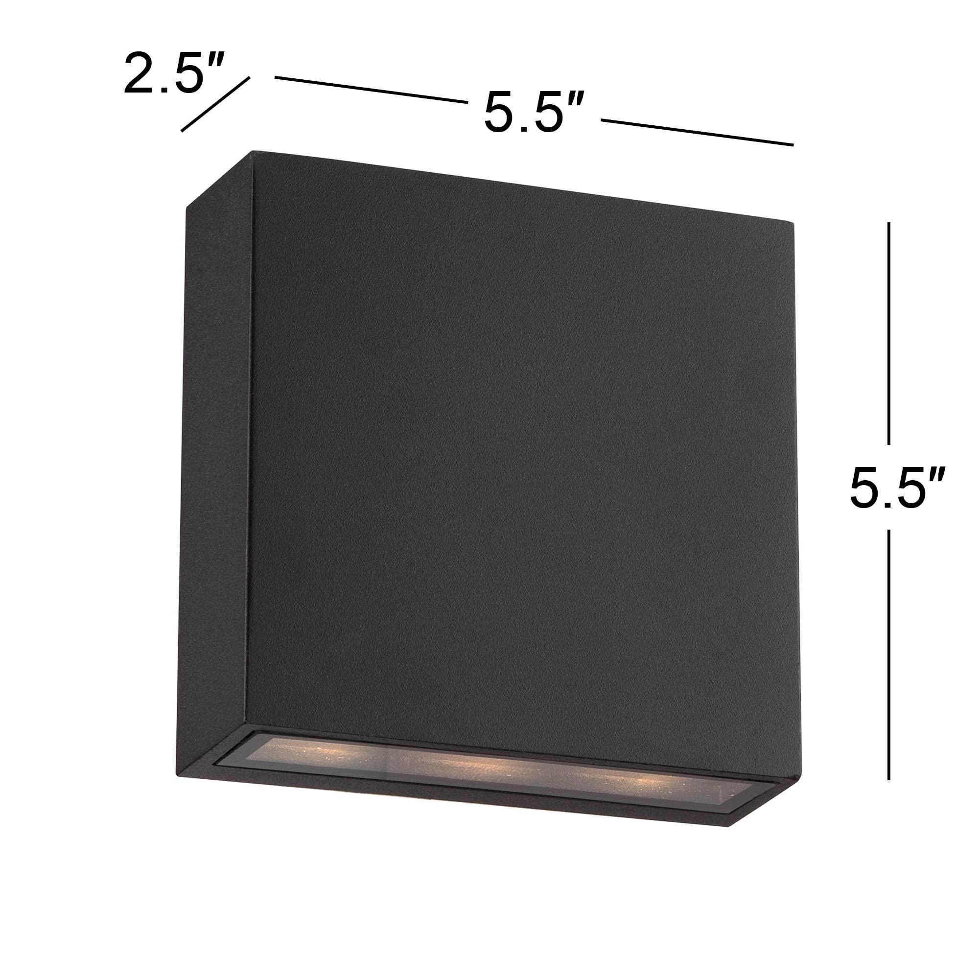 Possini Euro Design Stanford Modern Outdoor Wall Lights Set of 2 Black Metal LED Downlight 5 1/2" Tempered Glass for Exterior House Porch Patio Outside Deck Garage Yard Front Door Garden Home