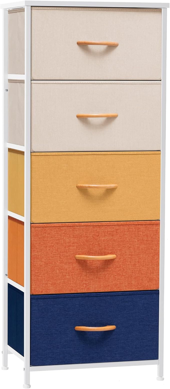 Vertical Dresser Storage Tower - Sturdy Steel Frame, Wood Top