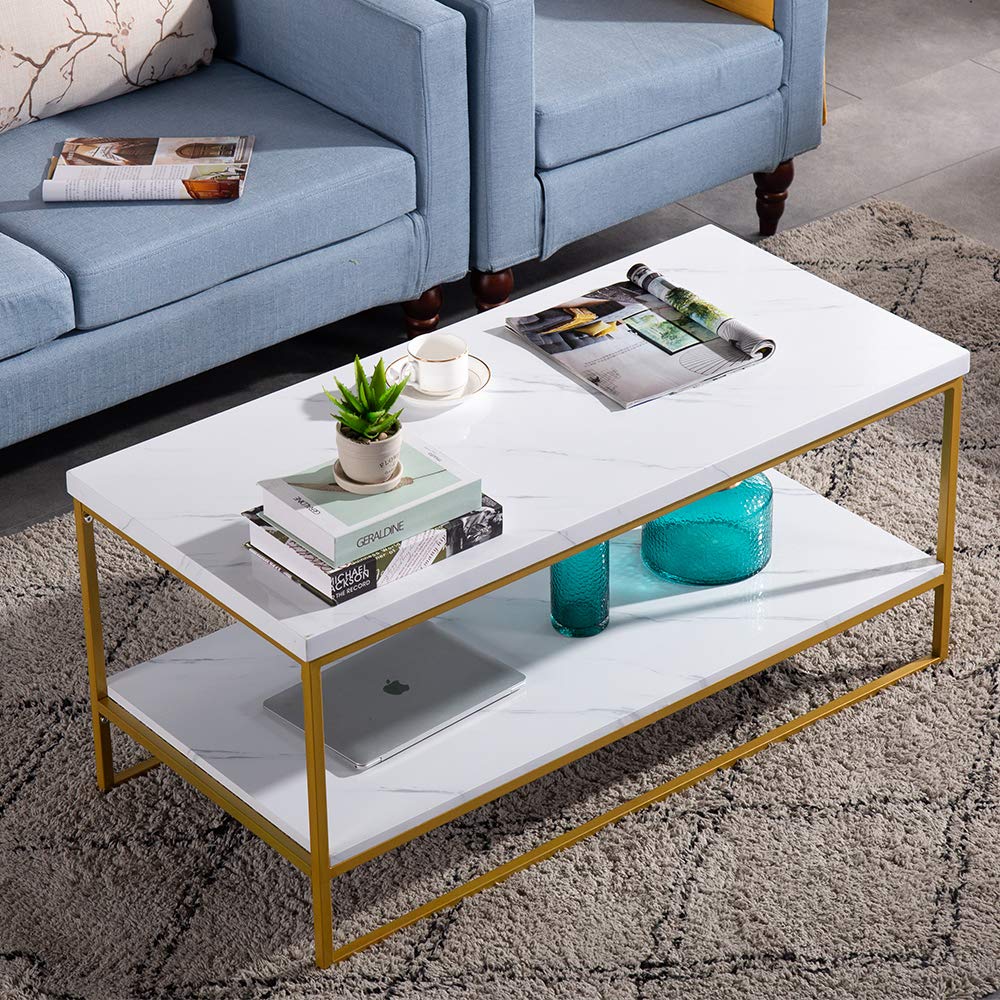 Faux Marble Gold Coffee Table, 41.7" Marble Coffee Table