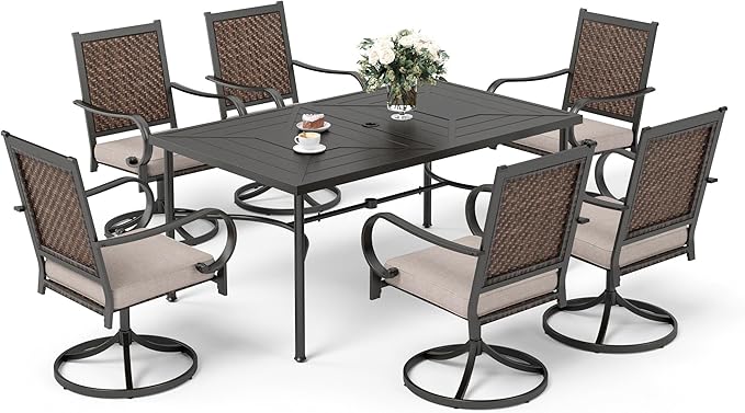 7 Piece Patio Dining Sets for 6, Patio Table and Chair Set with 64" Rectangle Metal Patio