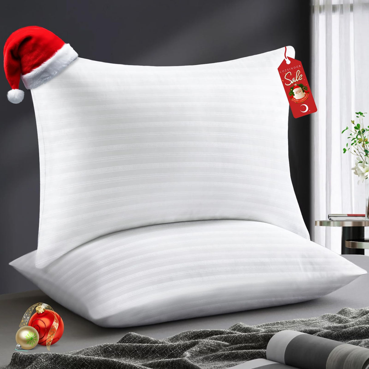 Size Set of 2, Hotel Down Alternative Bed Pillows for Sleeping, Queen Pillows