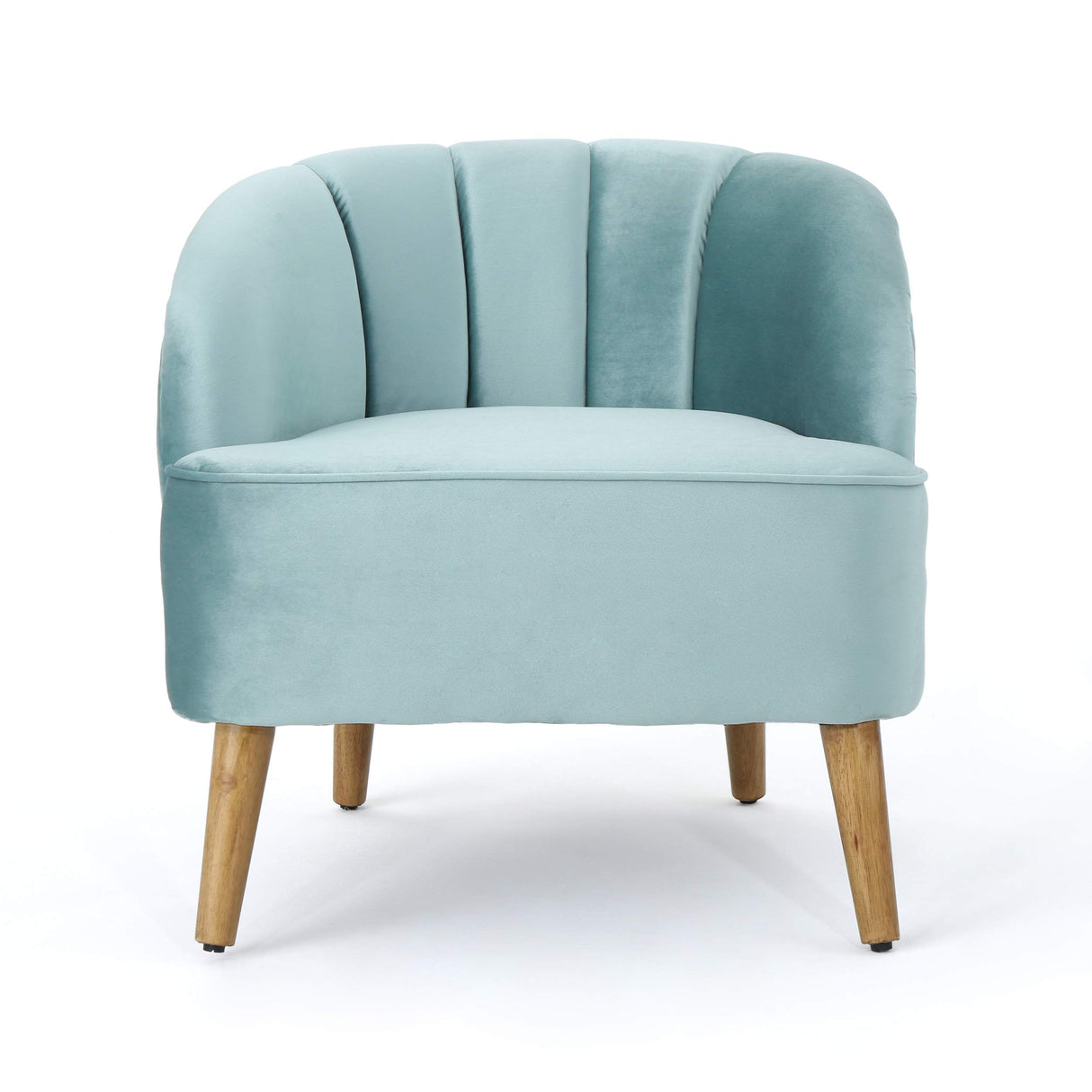 Amaia Modern Velvet Club Chair, Seafoam Blue / Walnut