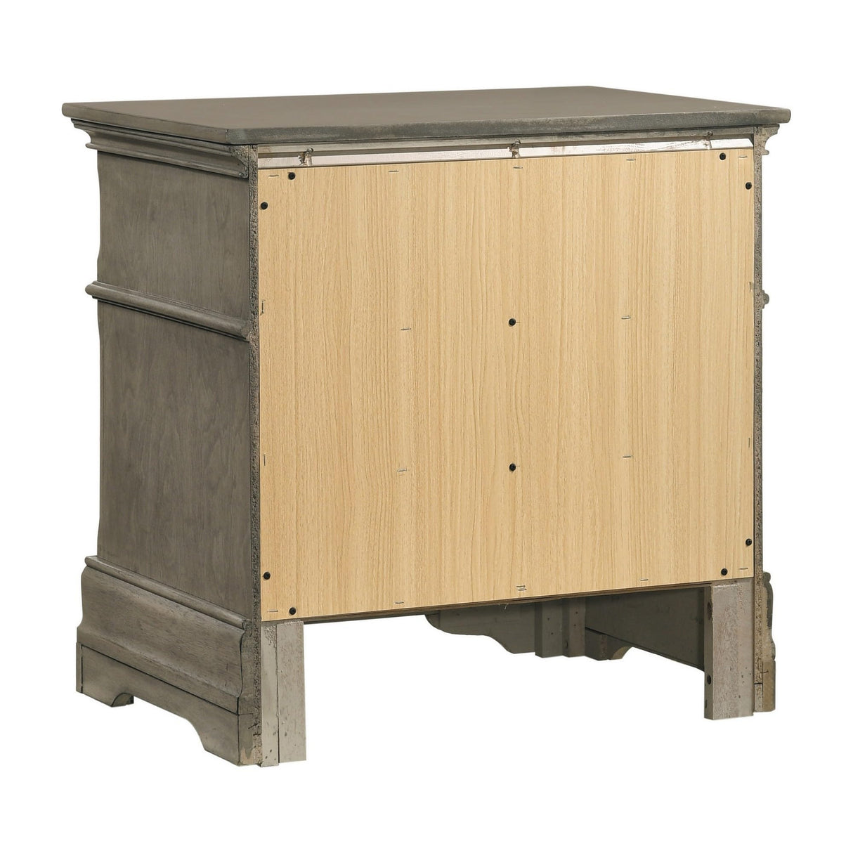 26 Inch 3 Drawer Nightstand, Felt Lined, Crown Molded, Wheat Wood, Brown, Gray and Bronze
