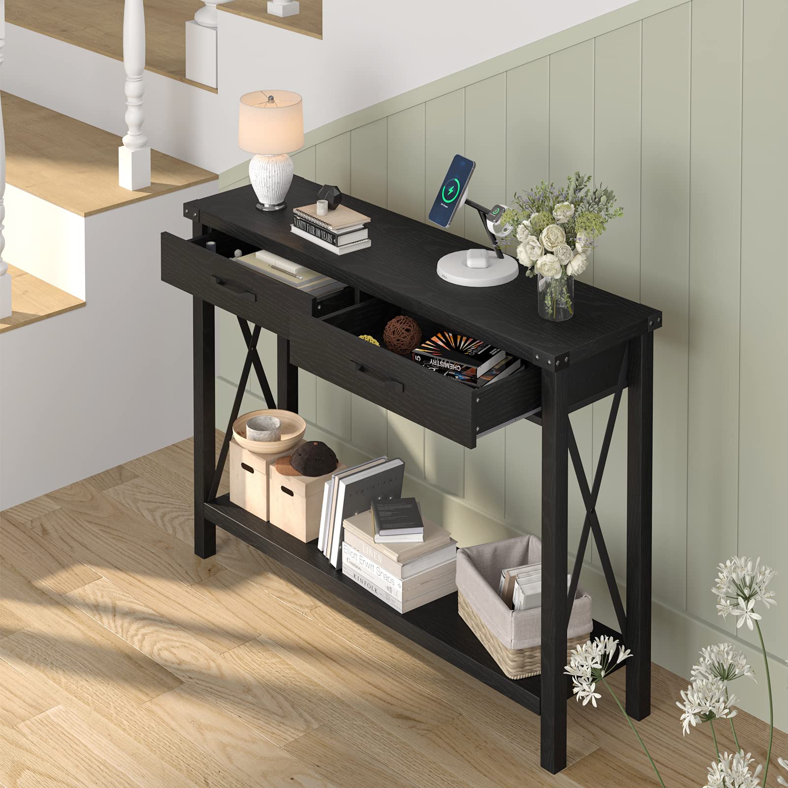 Black Entryway Table, Hallway Table for Entryway, Farmhouse Console Table