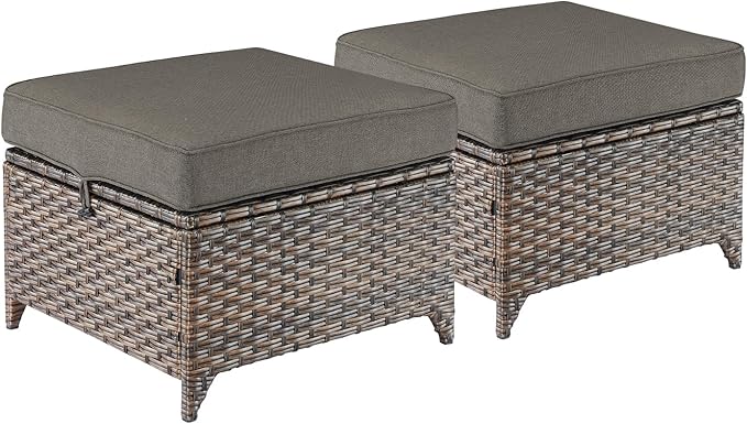 Outdoor Wicker Ottomans Rattan Footrests - Heavy Duty Outside Resin Rattan