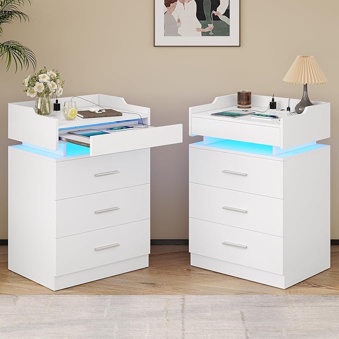 LED Nightstand Set of 2, Large Night Stand
