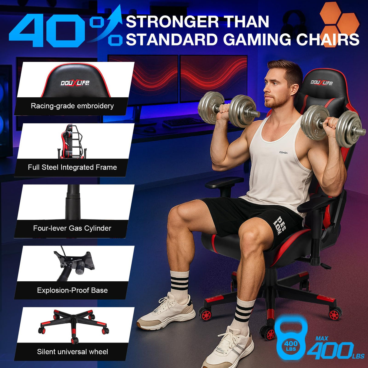 Ergonomic Gaming Chair with Footrest - Height Adjustable Racing Style Office Chair