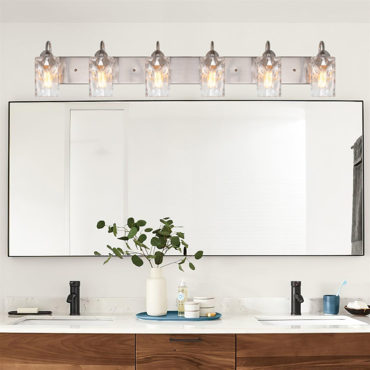 Armada II 48" 6-Light Modern Over Mirror Vanity/Bathroom Light, Hammered Glass Shades