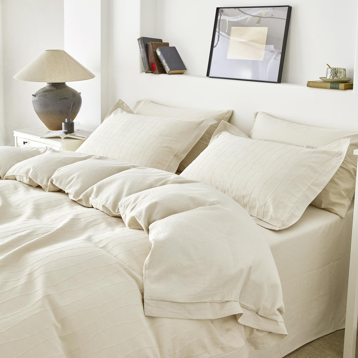 Jacquard Plaid Duvet Cover Queen 100% Cotton Cream Jacquard Duvet Cover 3 Pcs Set