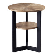 Round End Table with Storage, Solid Wood Sofa Side Table with Metal Frame